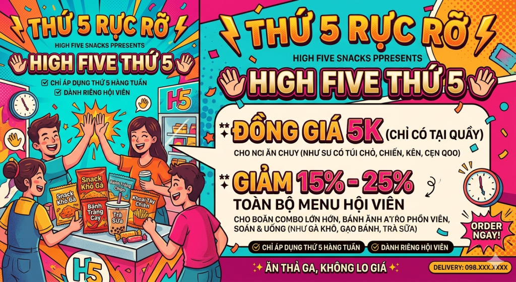 thứ 5 tại high five snacks